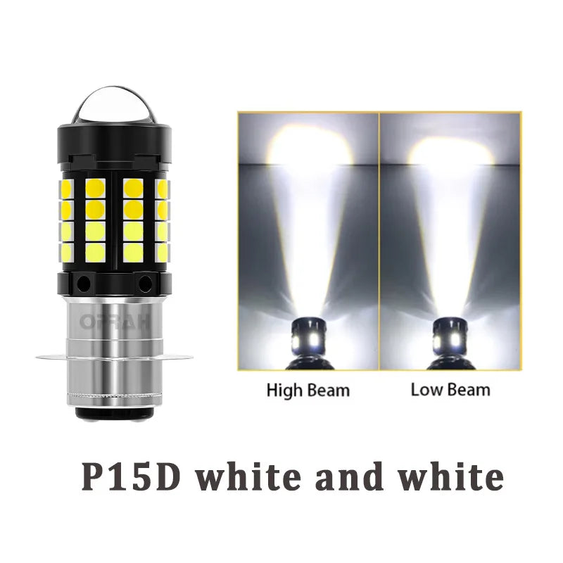 Phare LED P15D Bi-Couleur pour Moto et Scooter - Blanc/Ambre Feux de Route et Croisement