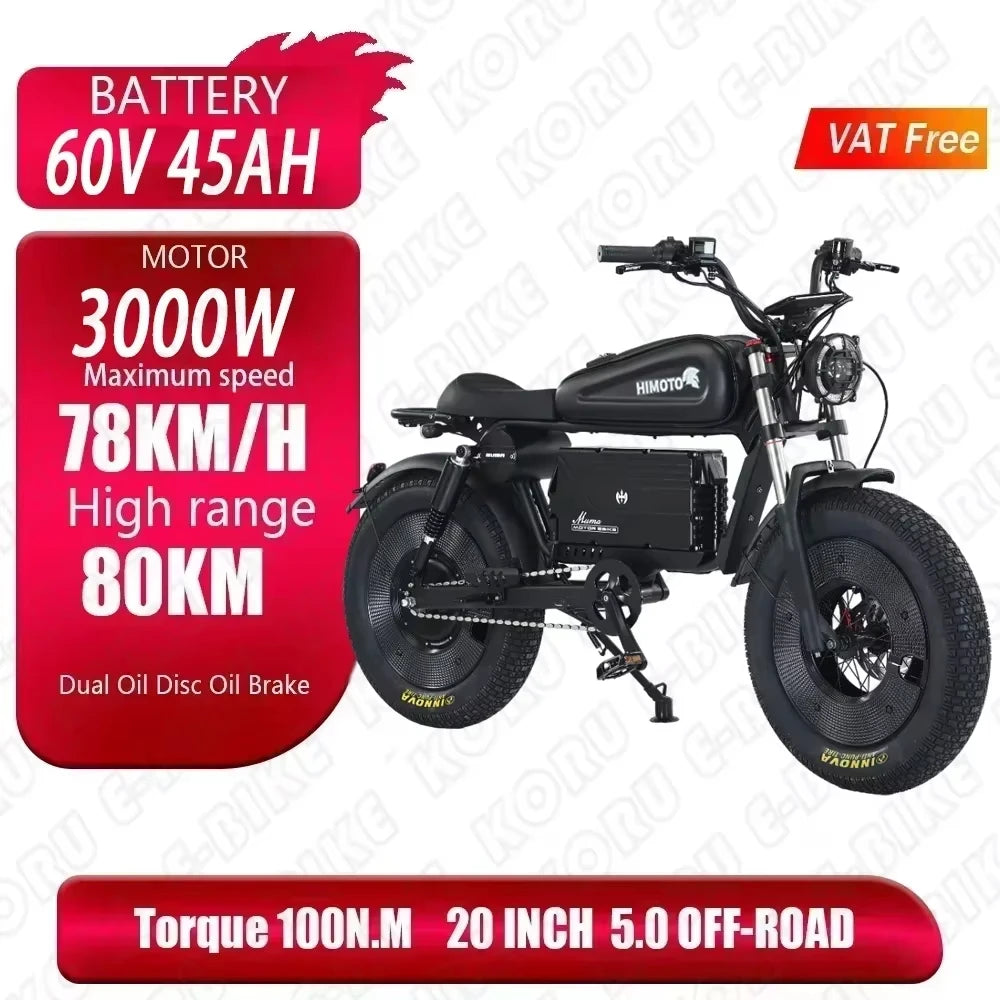 Vélo Électrique Black Warrior 3000W 60V45AH - Fat Tire 20" Freins Hydrauliques