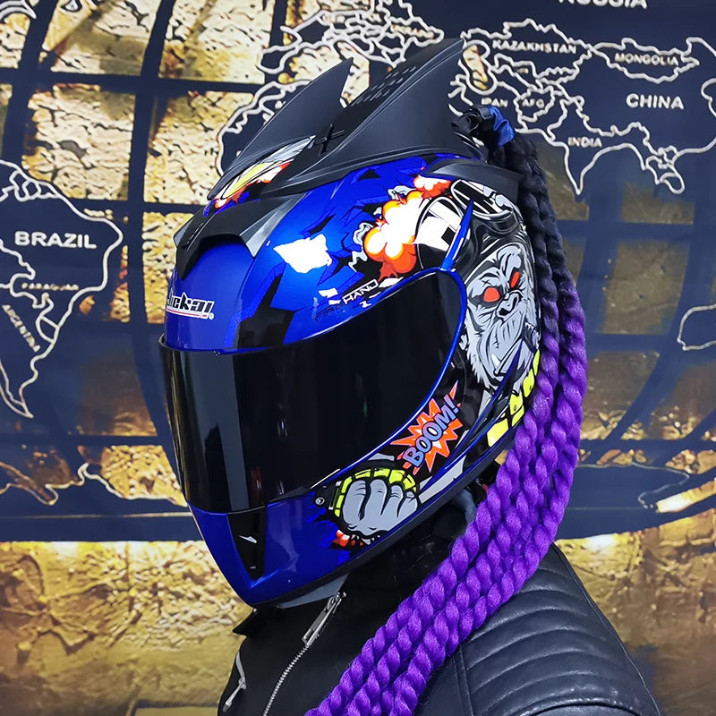 Casque de Moto Intégral avec Tresses Décoratives