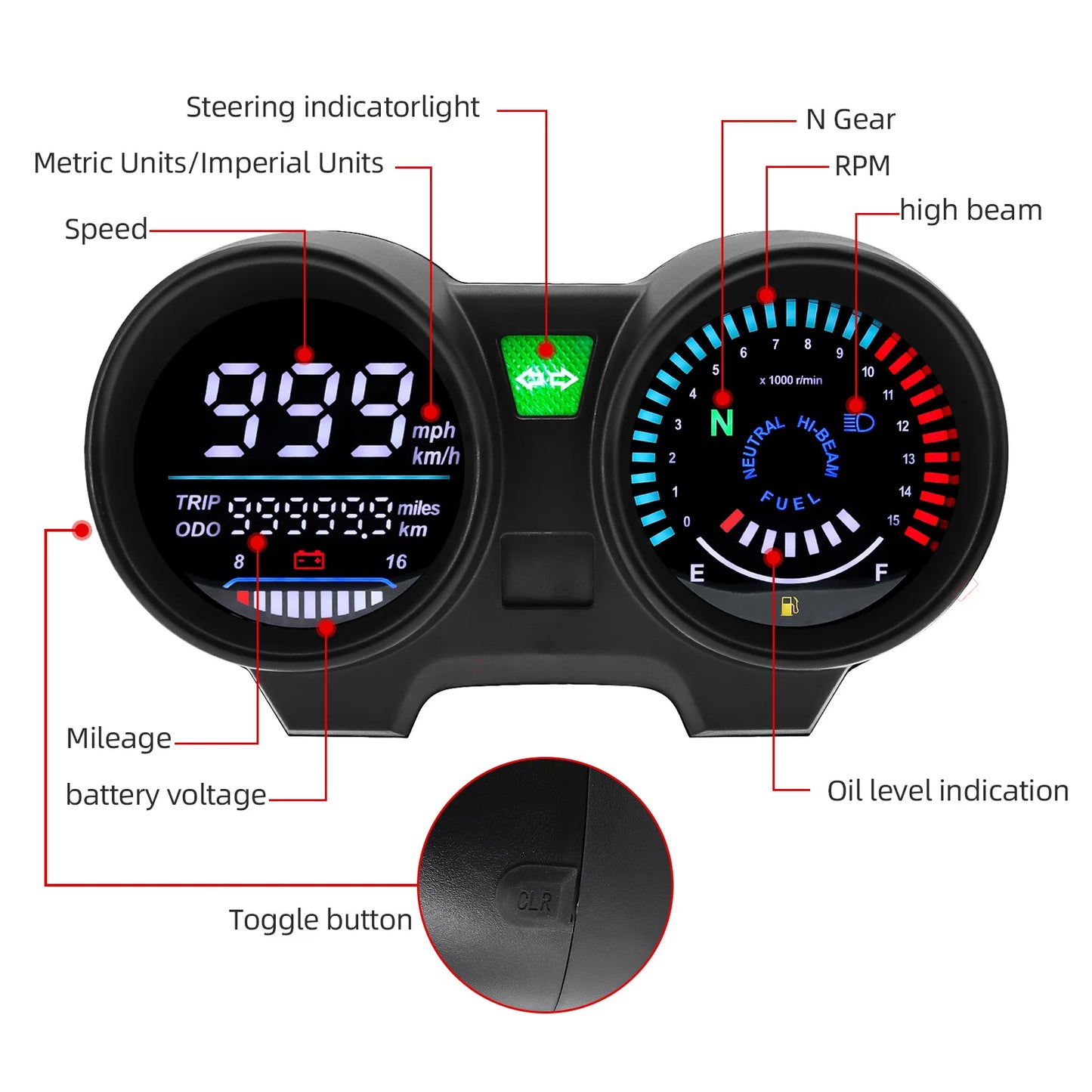 Compteur de Vitesse Numérique Moto - Tachymètre Odomètre Voltmètre pour Honda Titan 150 CG150 Fan150