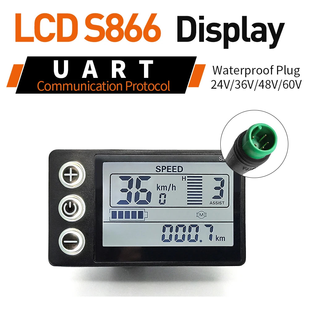 Contrôleur Sinusoïdal pour Vélo Électrique 24V/36V/48V - LCD S866 - 350W-1000W