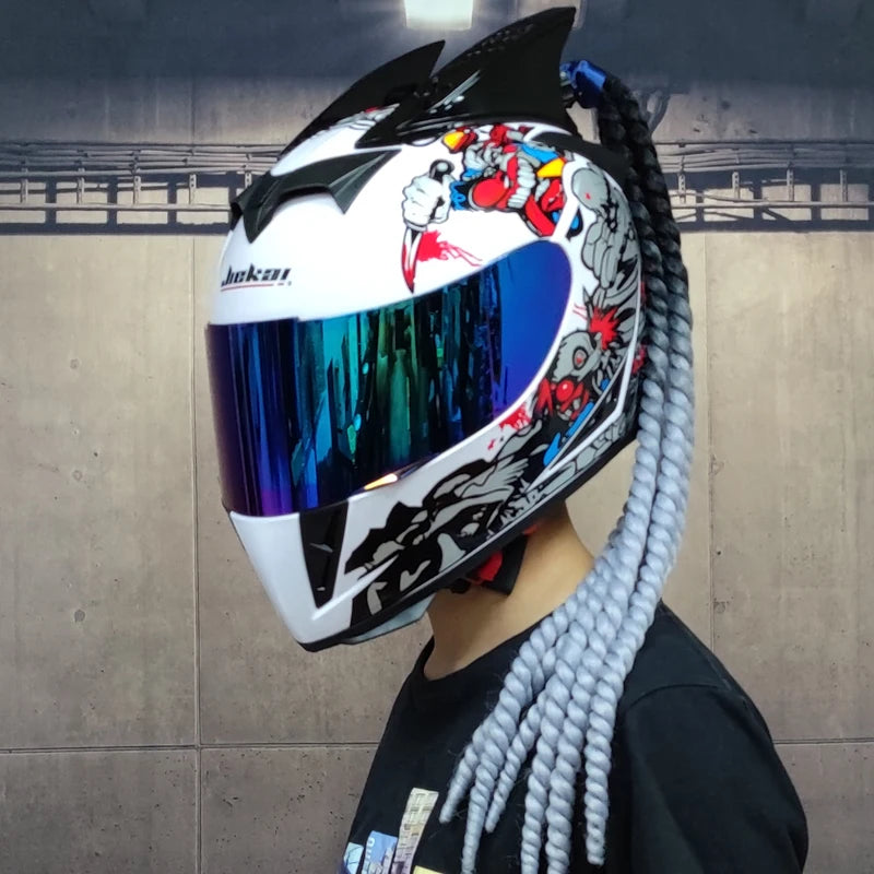Casque de Moto Intégral avec Tresses Décoratives