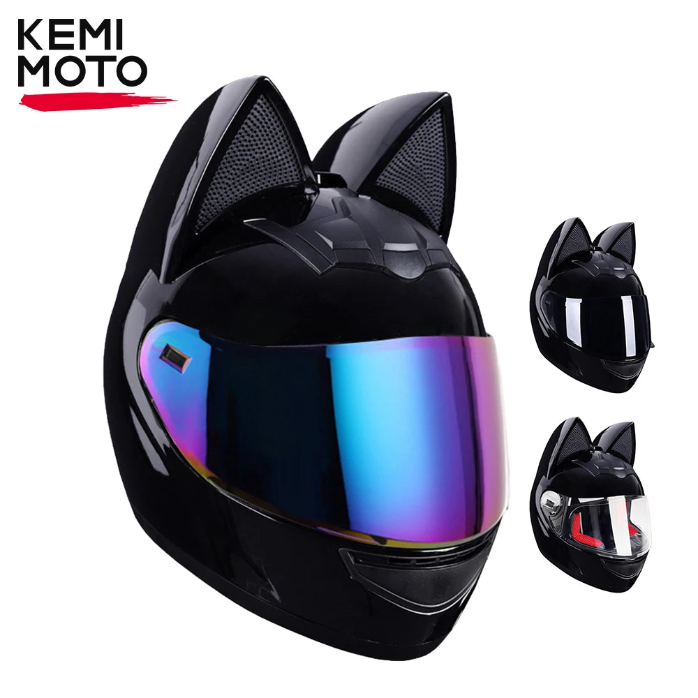 Casque Moto Intégral Oreilles de Chat - Certification DOT Femme Homme