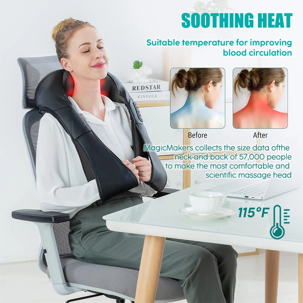 Masseur Cervical Shiatsu Chauffant - Coussin de Massage Électrique pour Nuque, Épaules et Dos
