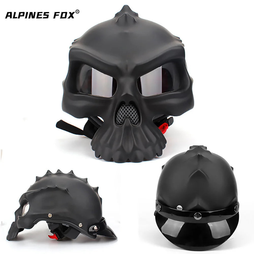 Casque Moto Rétro Demi-Jet Tête de Mort - Style Vintage