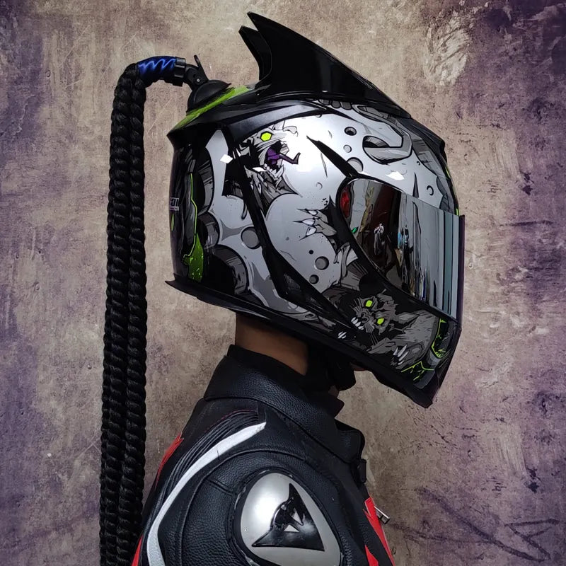 Casque de Moto Intégral avec Tresses Décoratives