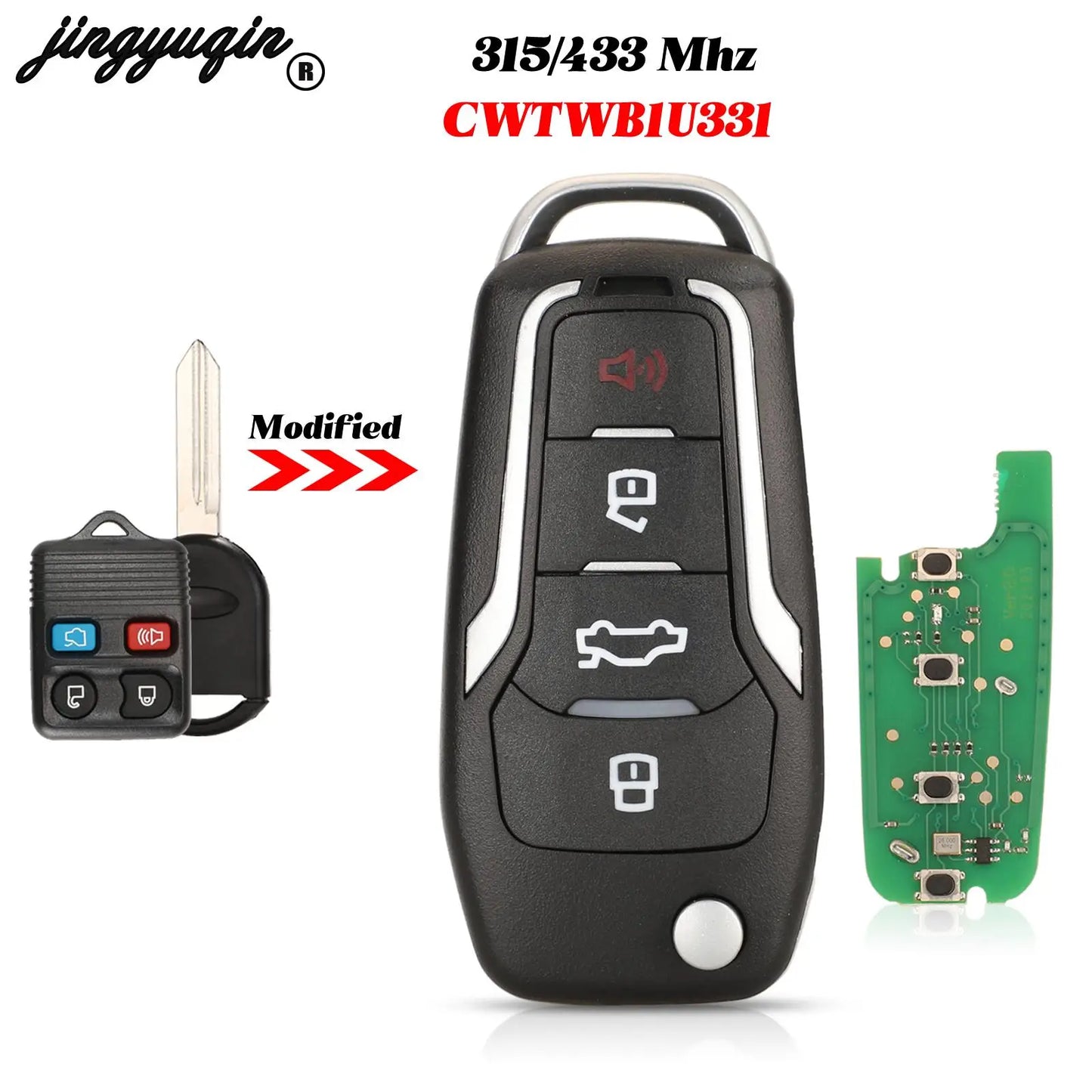 Clé Télécommande Modifiée Ford - Explorer Focus Edge Escape Ranger Mustang 315/433MHz avec Puce 4D60