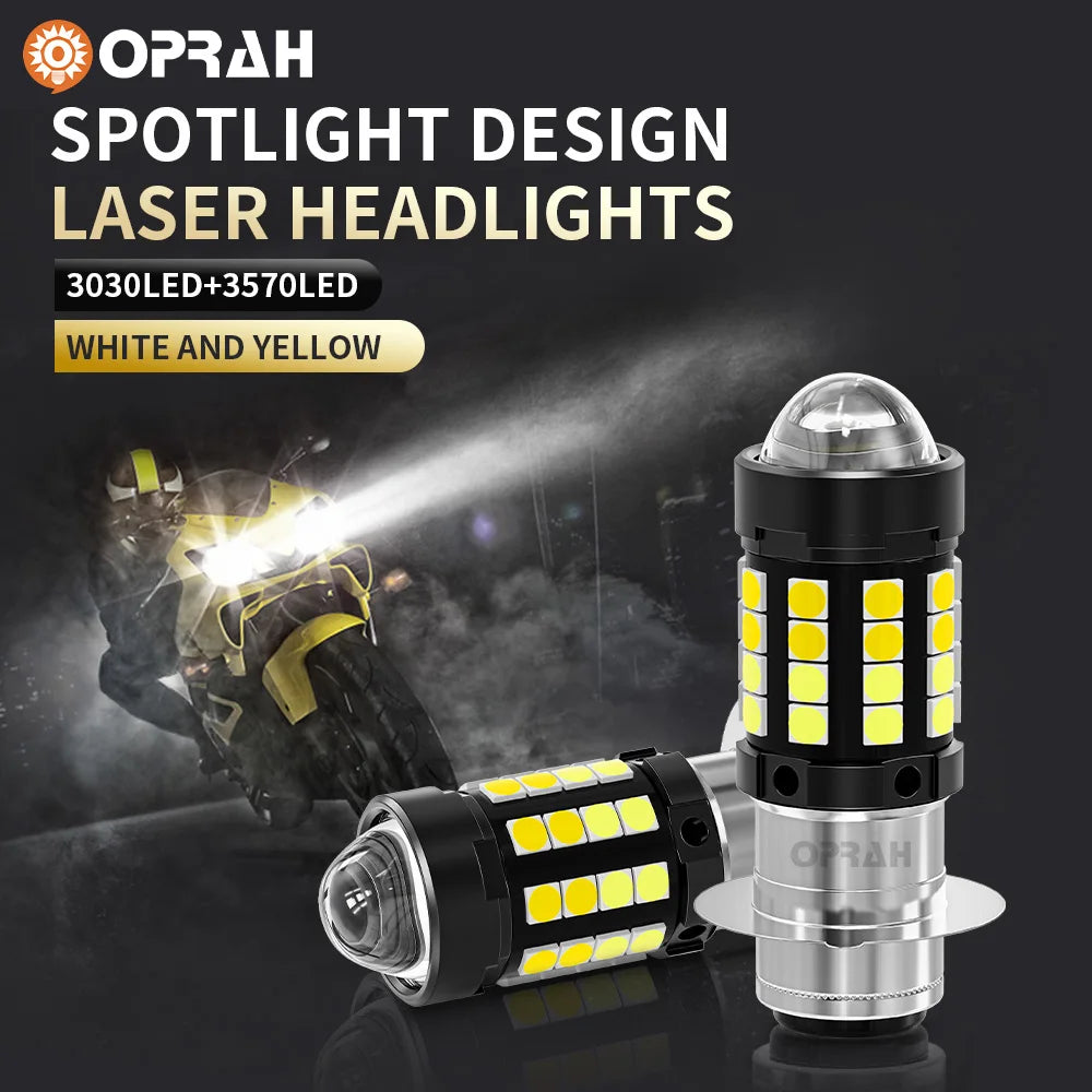 Phare LED P15D Bi-Couleur pour Moto et Scooter - Blanc/Ambre Feux de Route et Croisement