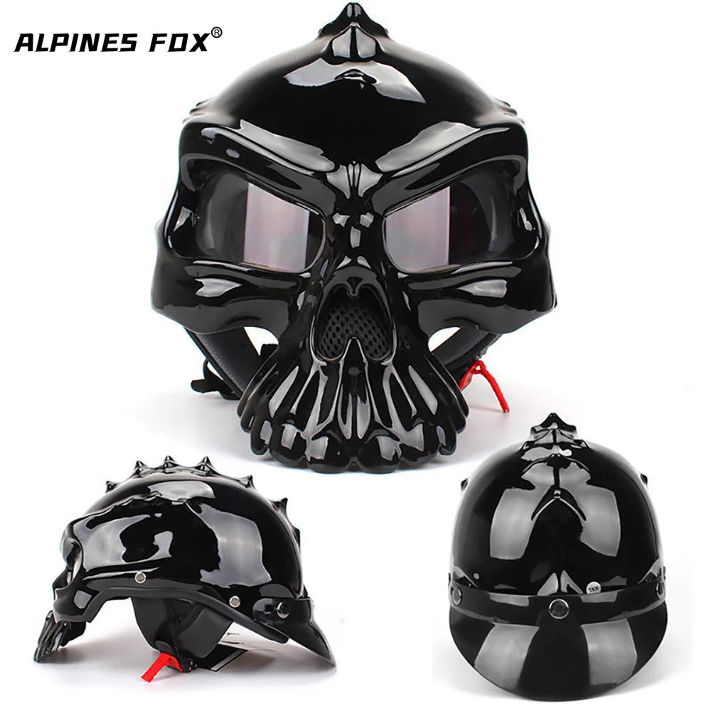 Casque Moto Rétro Demi-Jet Tête de Mort - Style Vintage