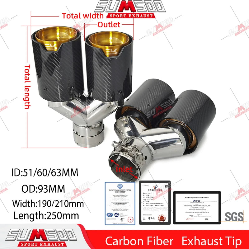 Embout d'Échappement Double Carbone + Inox - Sortie 63/93MM Performance M