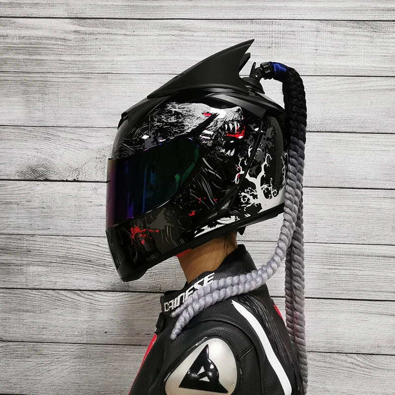 Casque de Moto Intégral avec Tresses Décoratives