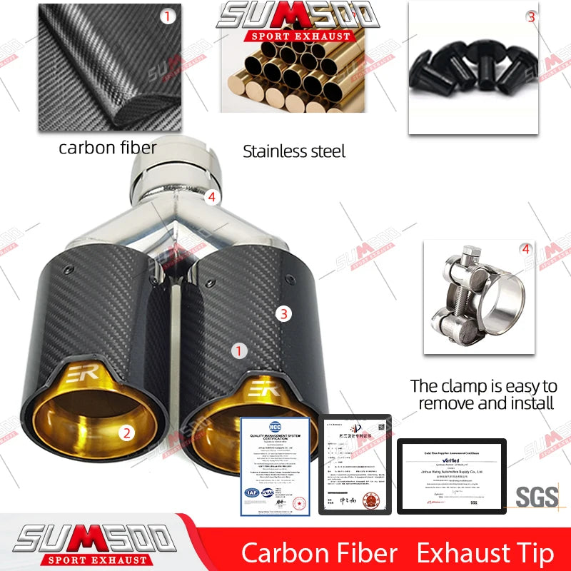 Embout d'Échappement Double Carbone + Inox - Sortie 63/93MM Performance M