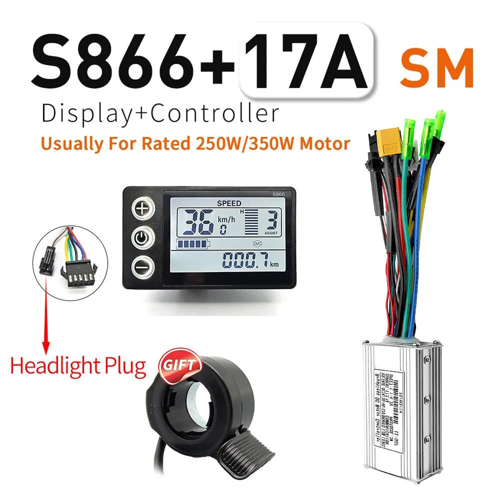 Contrôleur Sinusoïdal pour Vélo Électrique 24V/36V/48V - LCD S866 - 350W-1000W