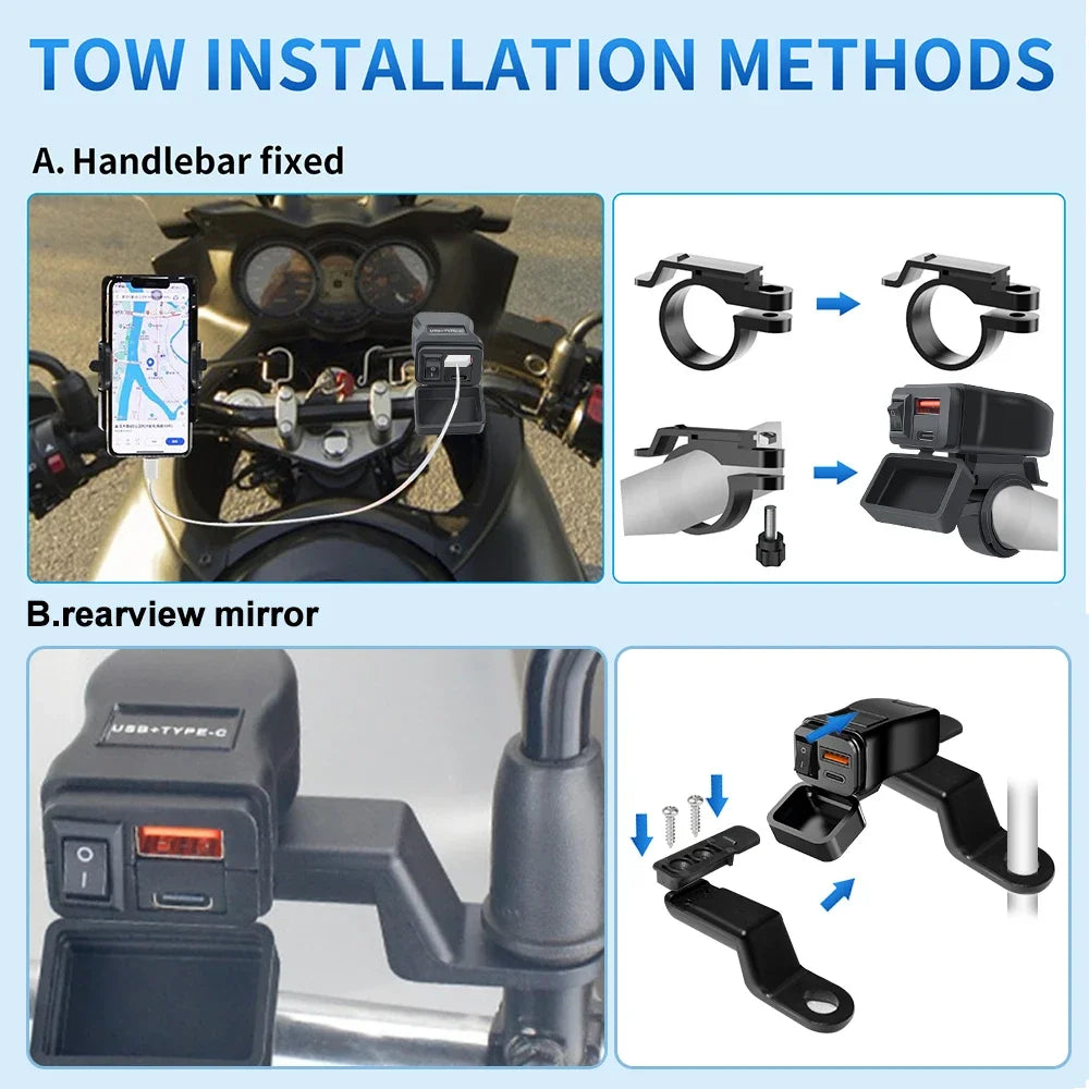Chargeur USB Moto QC3.0 60W - Double Port Rapide avec Voltmètre Étanche 12V