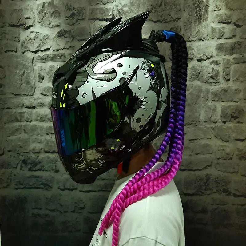 Casque de Moto Intégral avec Tresses Décoratives