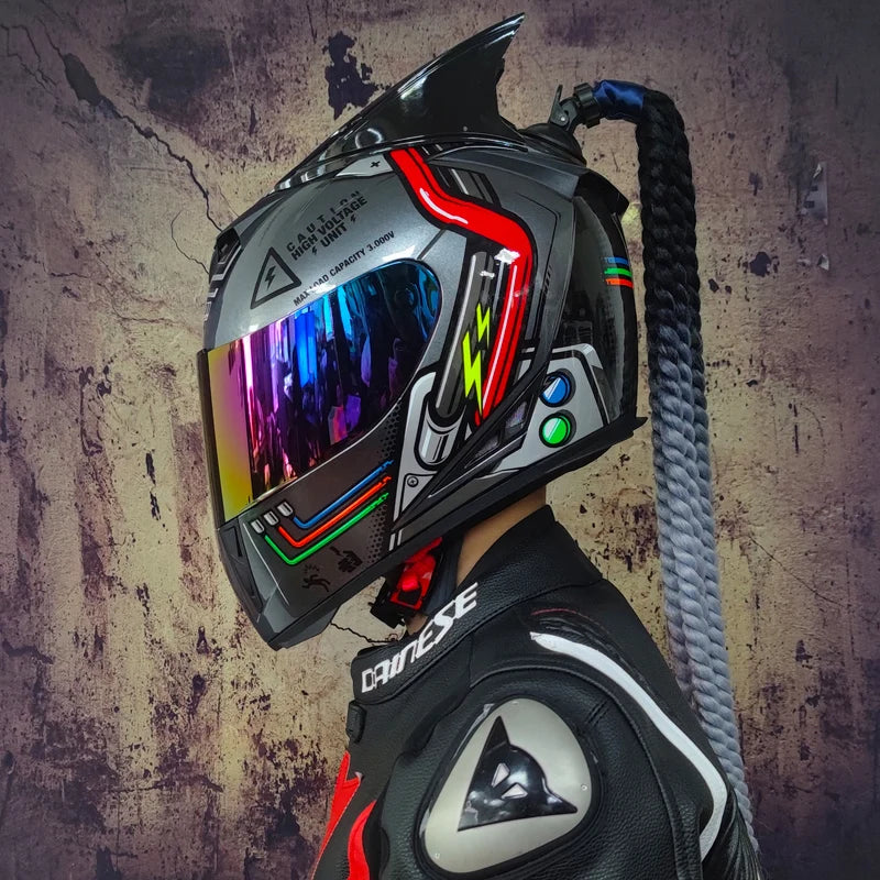 Casque de Moto Intégral avec Tresses Décoratives