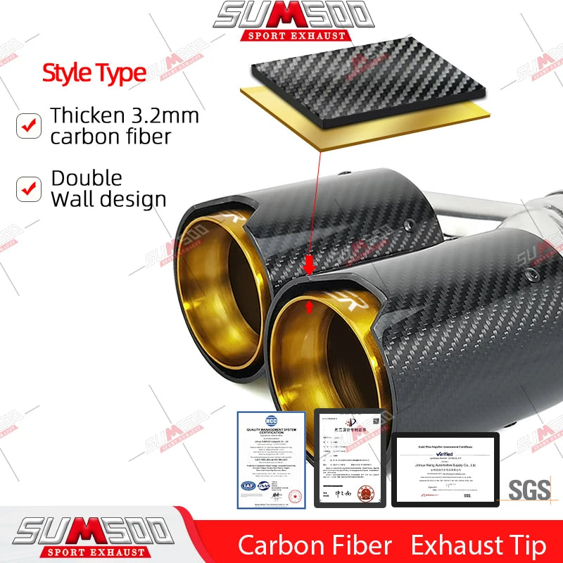Embout d'Échappement Double Carbone + Inox - Sortie 63/93MM Performance M