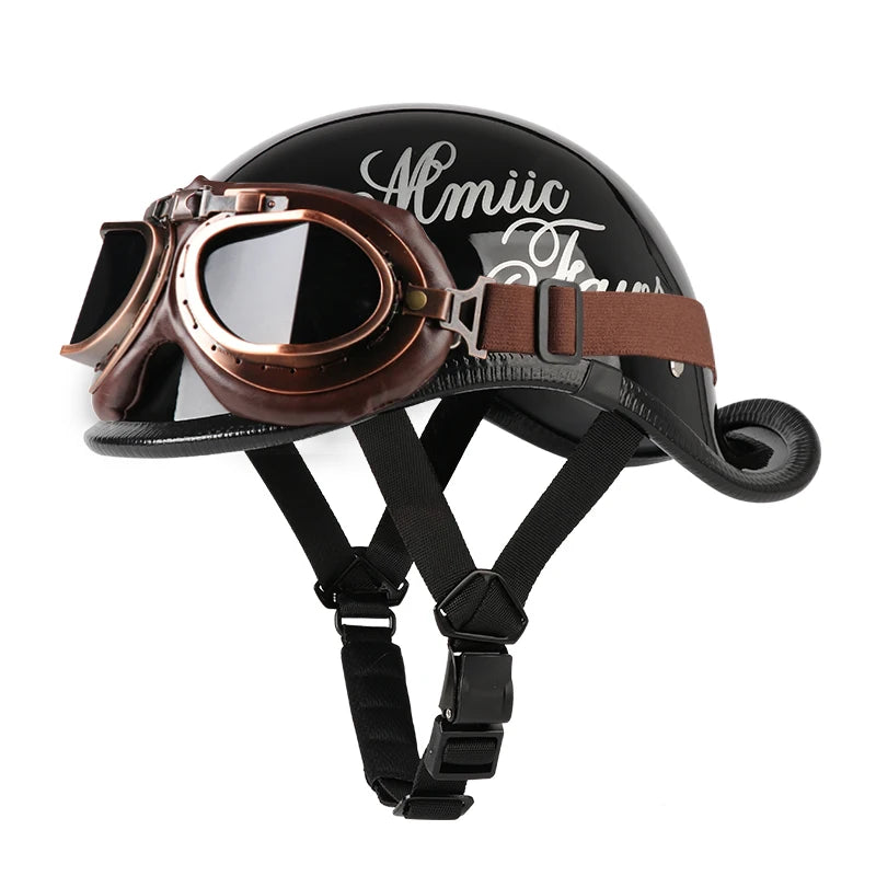 Casque Moto Demi-Jet VGV Rétro avec Lunettes - Scooter & Cruiser