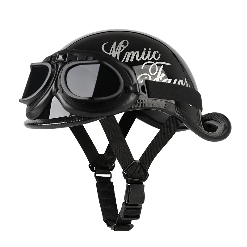 Casque Moto Demi-Jet VGV Rétro avec Lunettes - Scooter & Cruiser