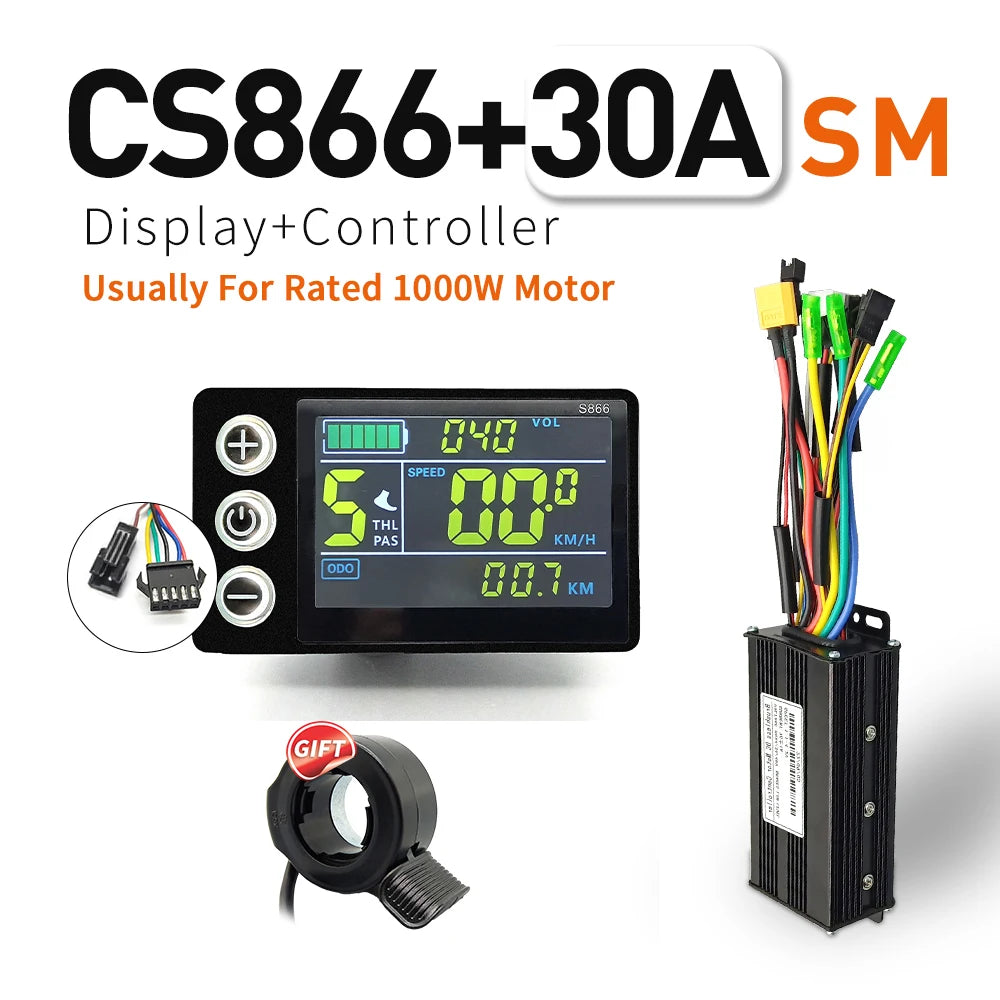 Contrôleur Sinusoïdal pour Vélo Électrique 24V/36V/48V - LCD S866 - 350W-1000W