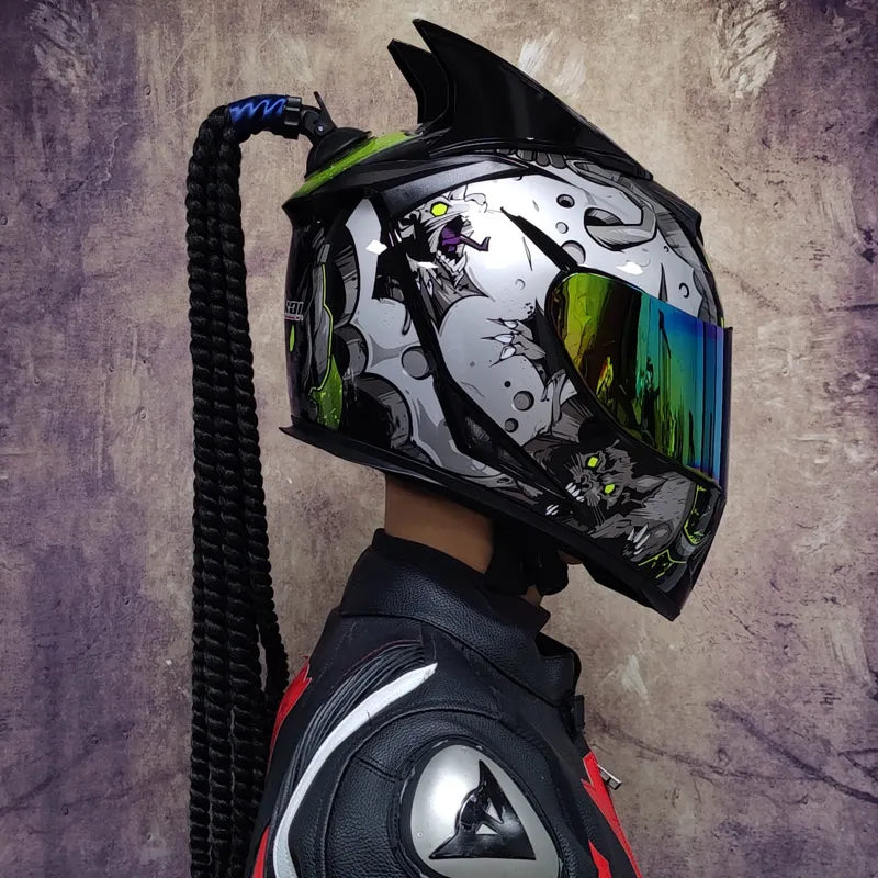 Casque de Moto Intégral avec Tresses Décoratives