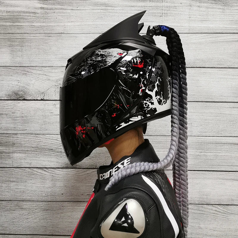 Casque de Moto Intégral avec Tresses Décoratives