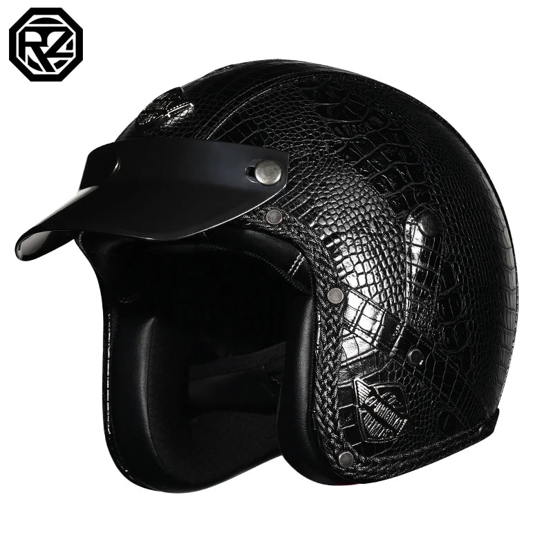 Casque de Moto Rétro en Cuir PU - Style Chopper 3/4 Ouvert avec Certification DOT