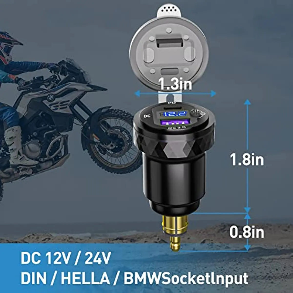 Chargeur USB-C PD 3.0 Prise DIN Hella - Adaptateur Moto BMW Ducati Triumph