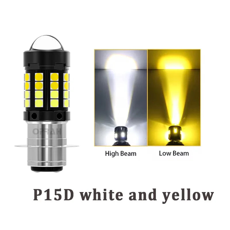 Phare LED P15D Bi-Couleur pour Moto et Scooter - Blanc/Ambre Feux de Route et Croisement