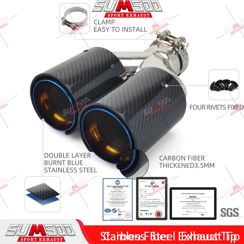 Embouts d'Échappement Double Fibre de Carbone SUMSOO - Universel M Performance