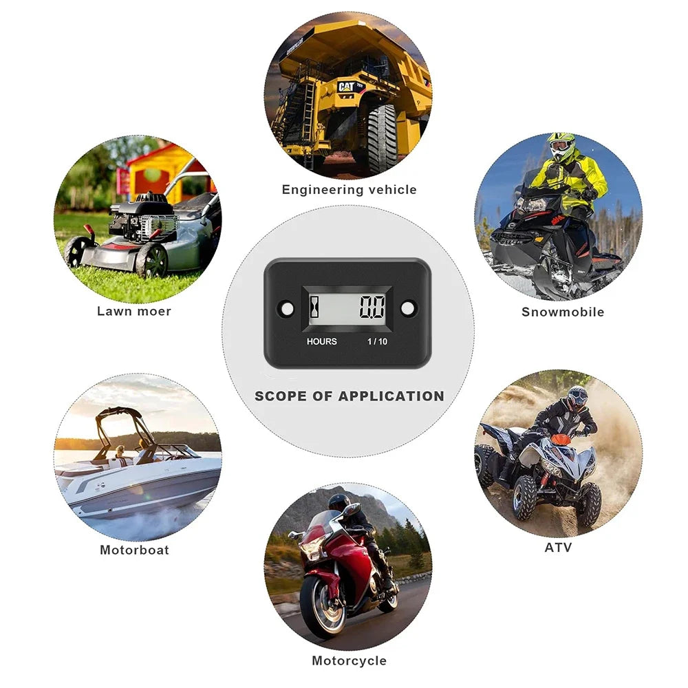 Compteur Horaire Numérique Inductif Portable - Tachymètre pour Moto, VTT, Bateau et Moteur à Essence