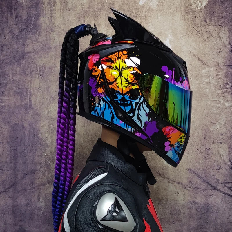 Casque de Moto Intégral avec Tresses Décoratives