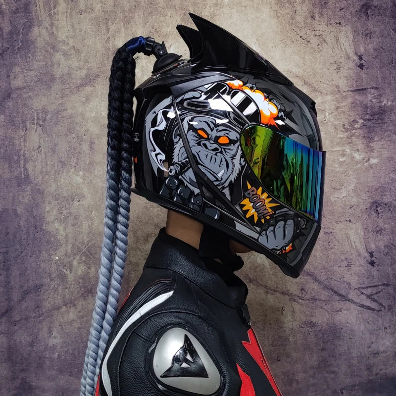 Casque de Moto Intégral avec Tresses Décoratives