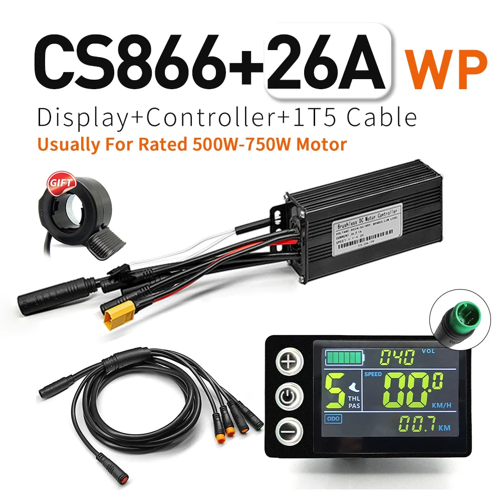 Contrôleur Sinusoïdal pour Vélo Électrique 24V/36V/48V - LCD S866 - 350W-1000W