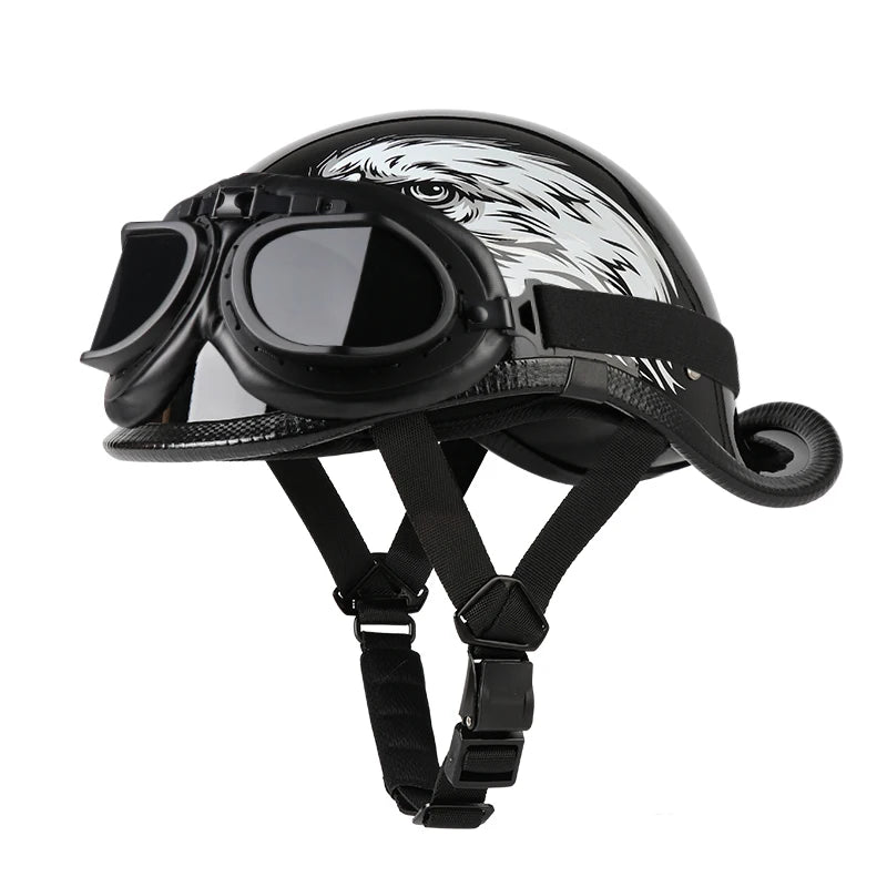 Casque Moto Demi-Jet VGV Rétro avec Lunettes - Scooter & Cruiser