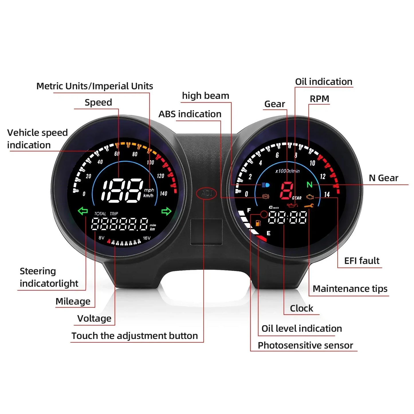 Compteur de Vitesse Numérique Moto - Tachymètre Odomètre Voltmètre pour Honda Titan 150 CG150 Fan150