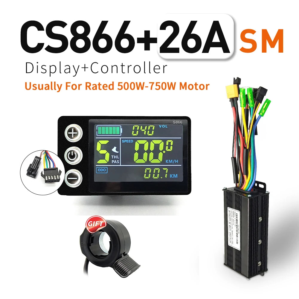Contrôleur Sinusoïdal pour Vélo Électrique 24V/36V/48V - LCD S866 - 350W-1000W