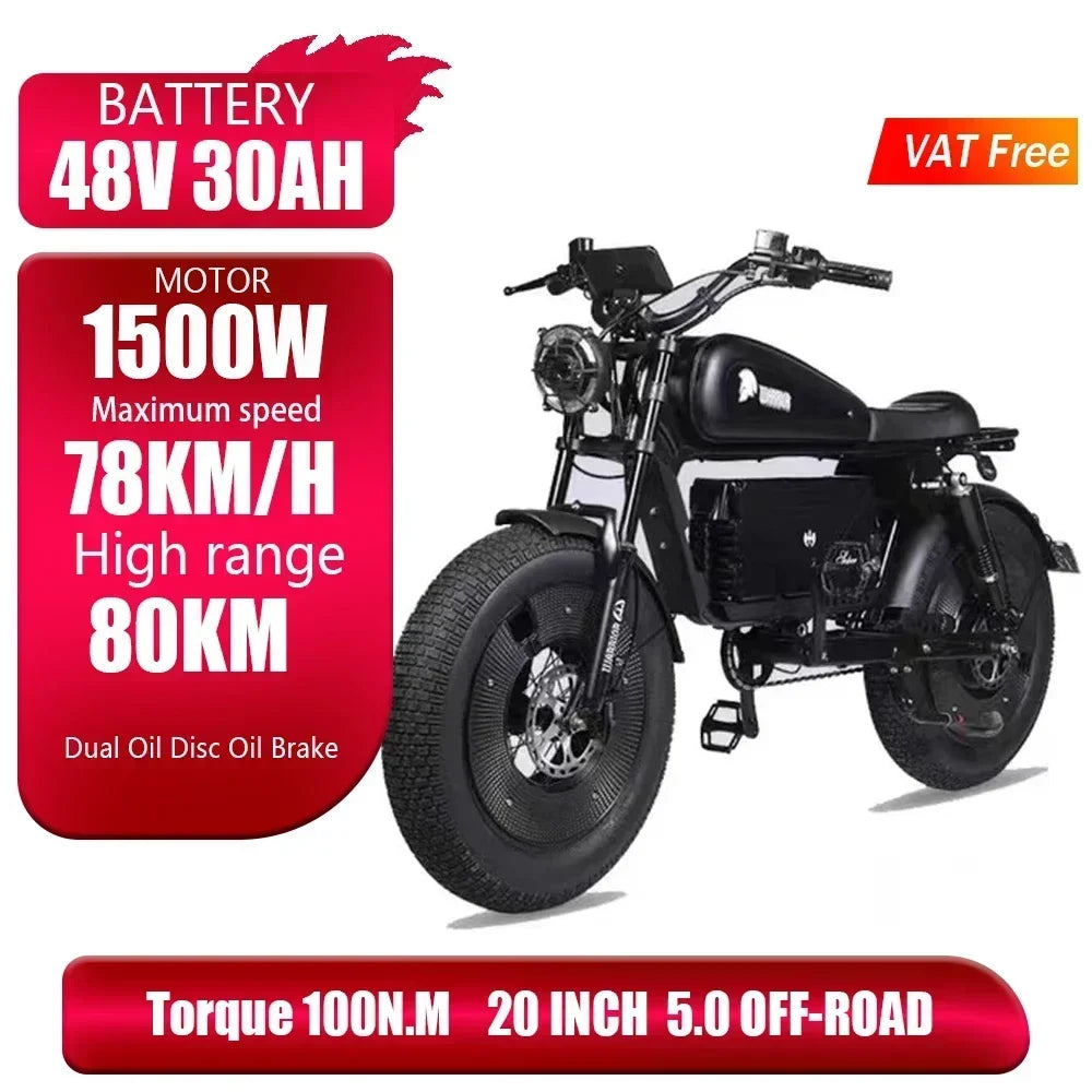 Vélo Électrique Black Warrior 3000W 60V45AH - Fat Tire 20" Freins Hydrauliques