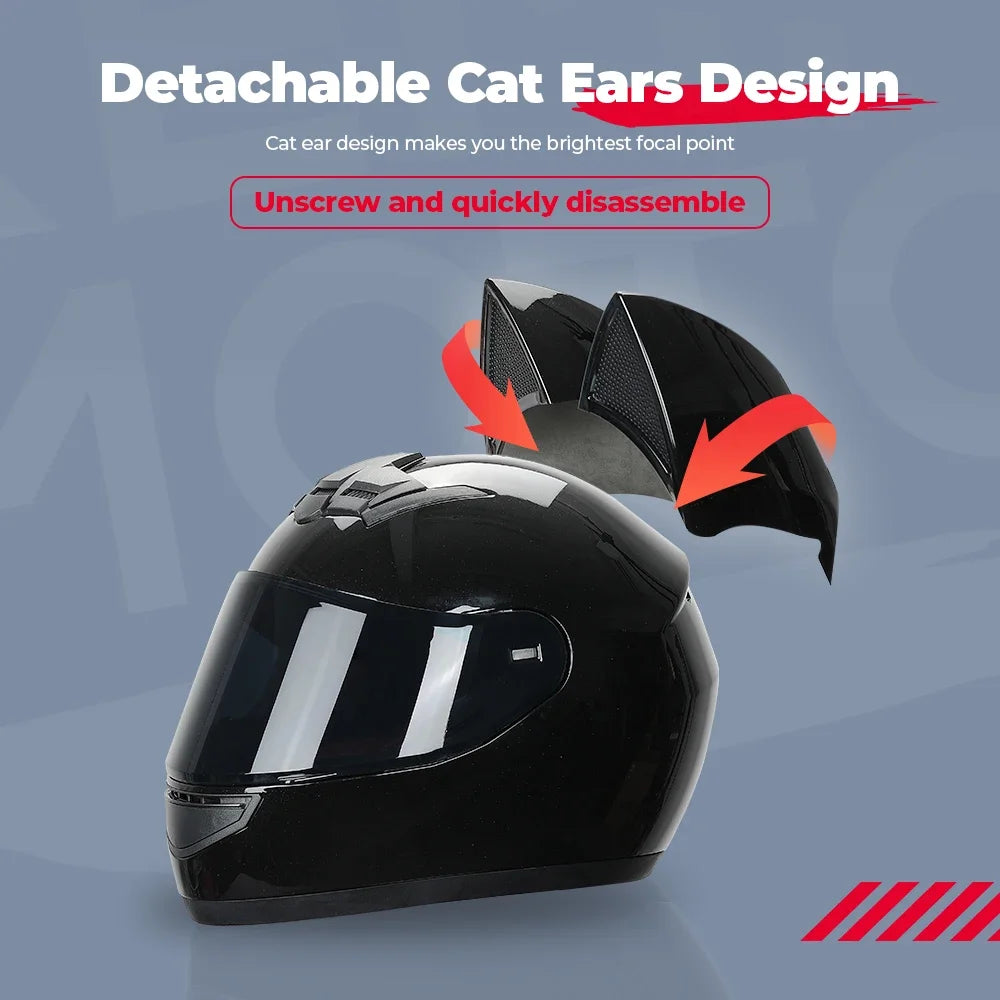 Casque Moto Intégral Oreilles de Chat - Certification DOT Femme Homme