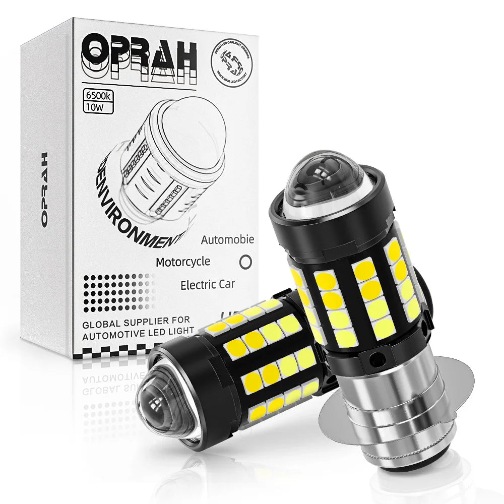 Phare LED P15D Bi-Couleur pour Moto et Scooter - Blanc/Ambre Feux de Route et Croisement