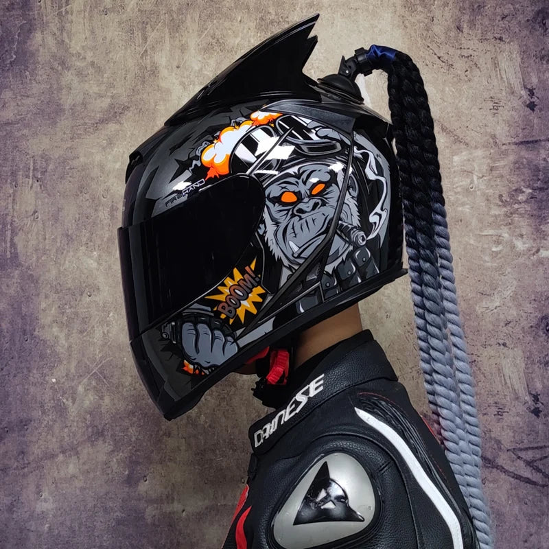 Casque de Moto Intégral avec Tresses Décoratives