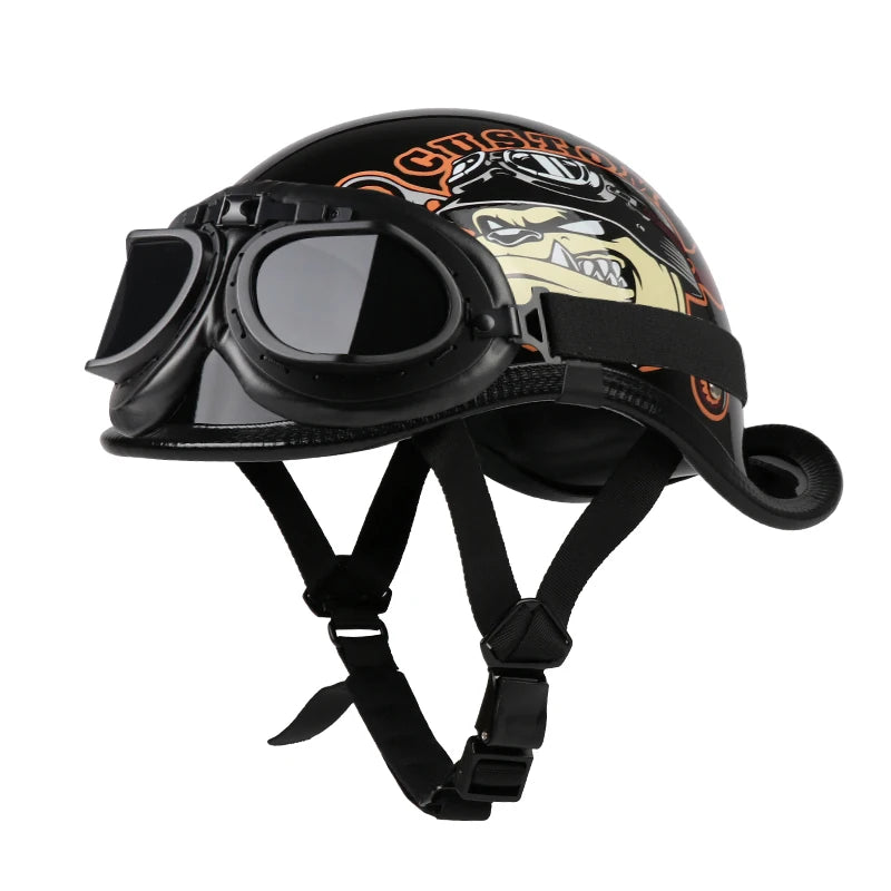 Casque Moto Demi-Jet VGV Rétro avec Lunettes - Scooter & Cruiser