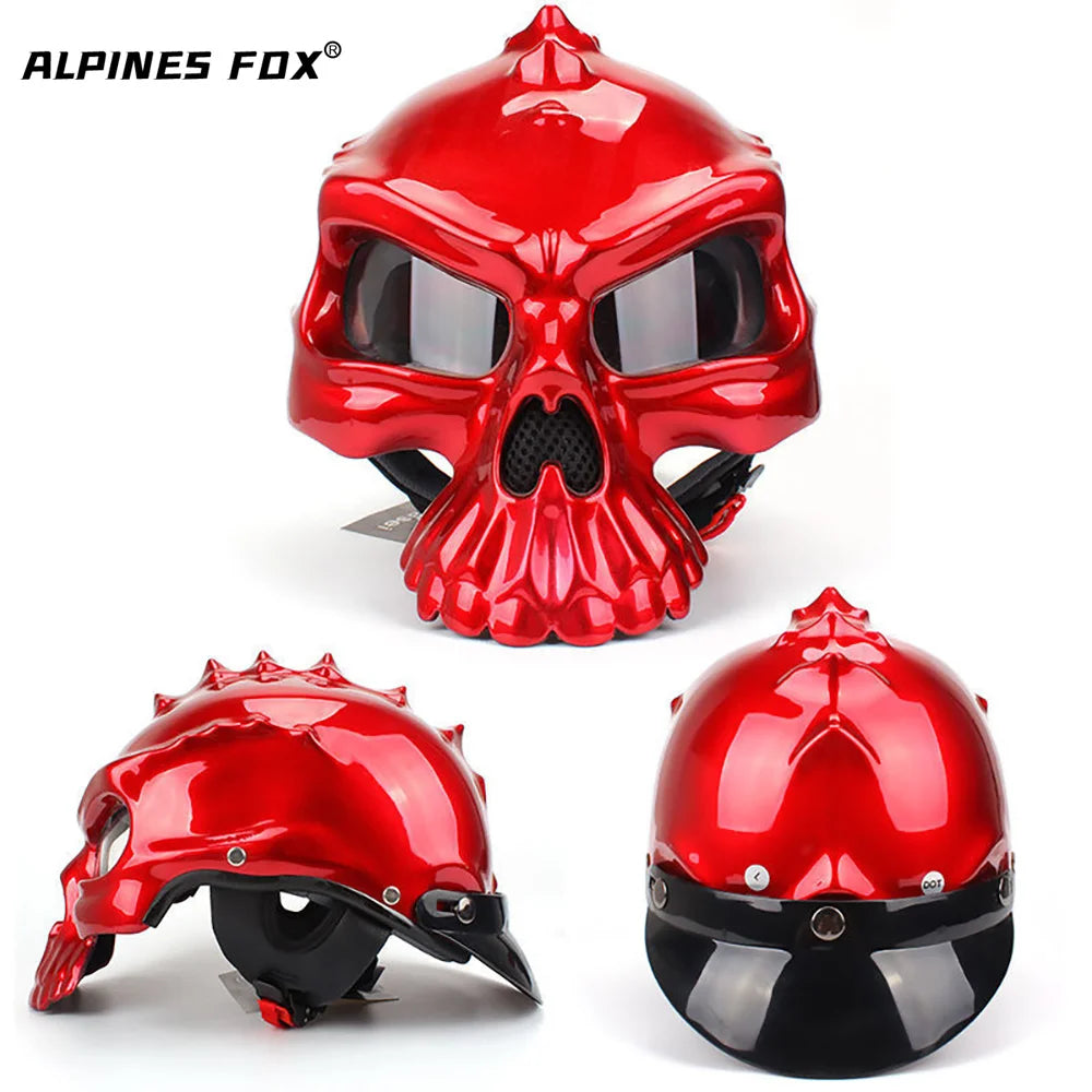 Casque Moto Rétro Demi-Jet Tête de Mort - Style Vintage