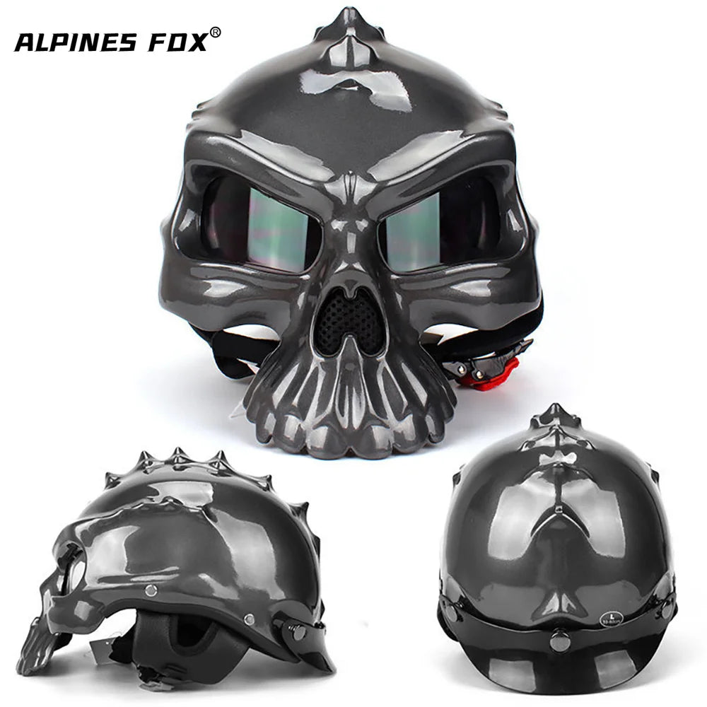 Casque Moto Rétro Demi-Jet Tête de Mort - Style Vintage
