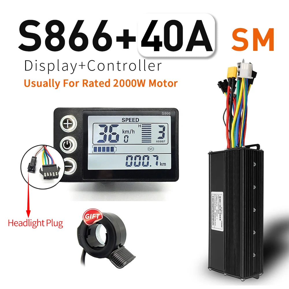 Contrôleur Sinusoïdal pour Vélo Électrique 24V/36V/48V - LCD S866 - 350W-1000W