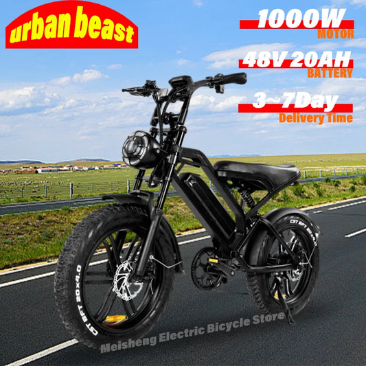 Vélo Électrique VTT 1000W V20 - E-Bike Tout-Terrain Pneus Larges 35kg