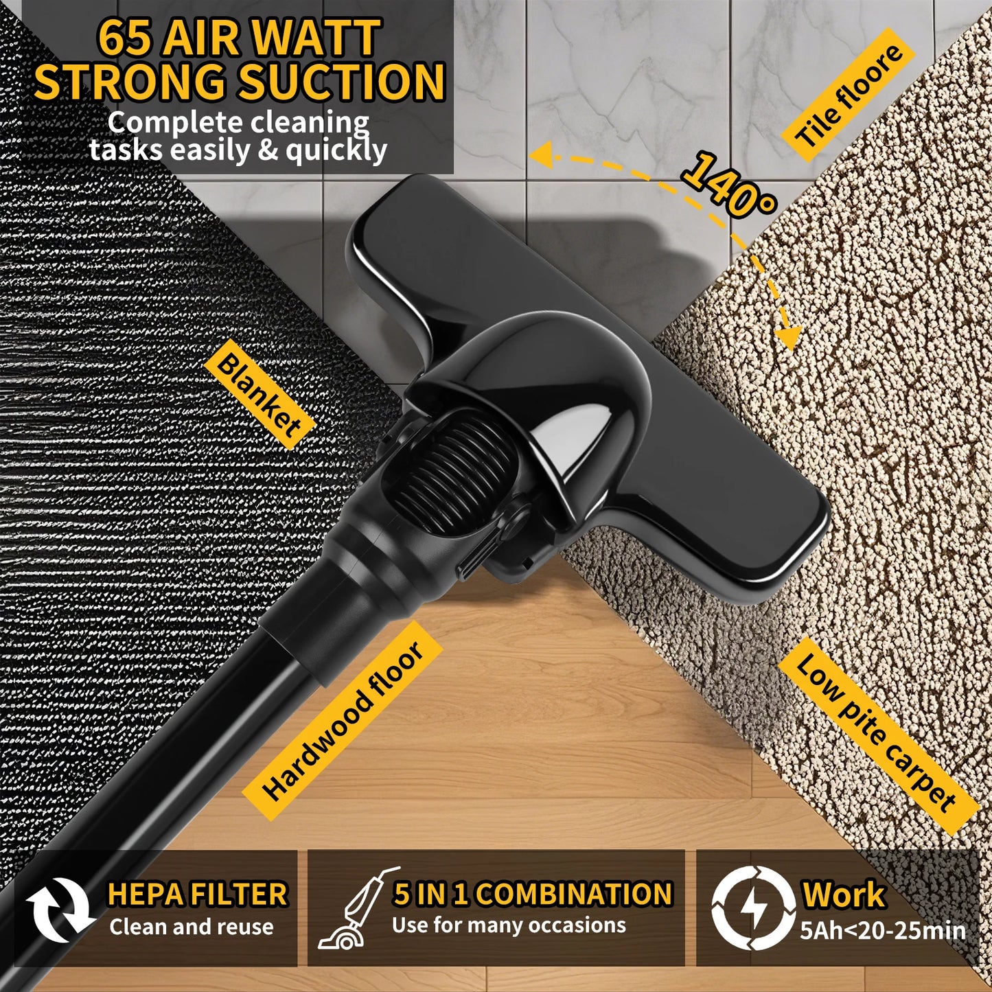 Aspirateur Sans Fil DEWALT 5-en-1 400W - Portable et Puissant pour Voiture et Maison