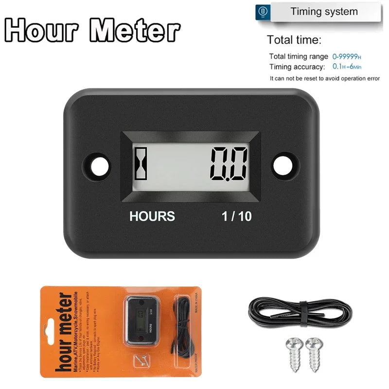 Compteur Horaire Numérique Inductif Portable - Tachymètre pour Moto, VTT, Bateau et Moteur à Essence