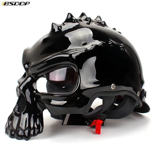 Casque Moto Rétro Demi-Jet Tête de Mort - Style Vintage