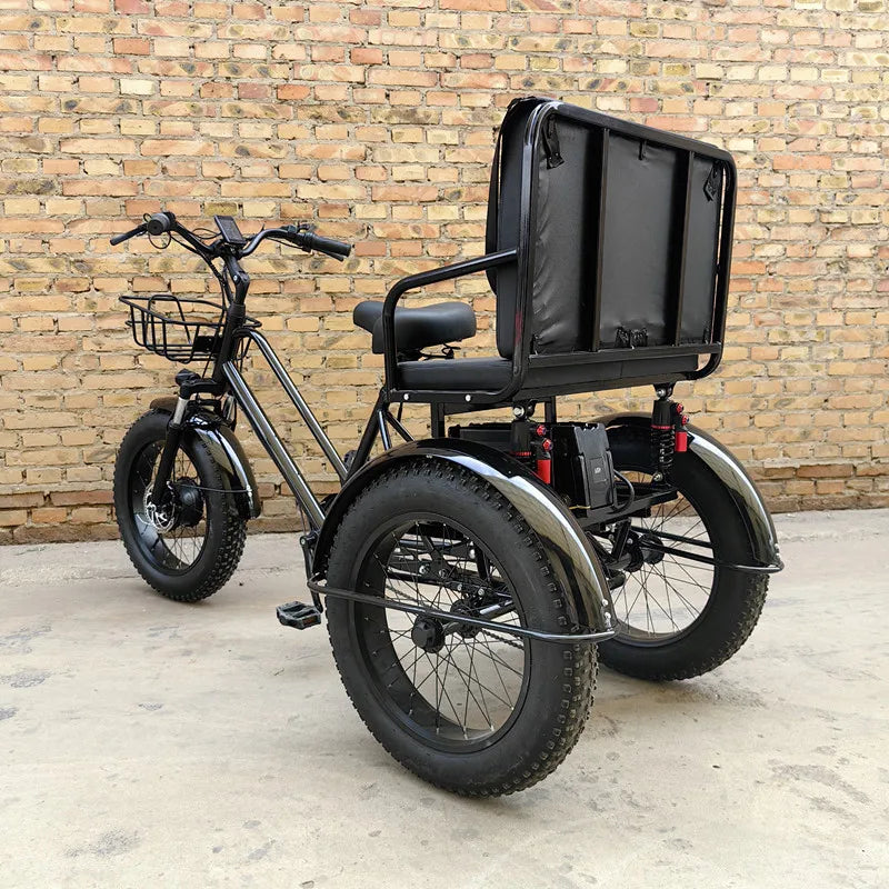 Tricycle Électrique 48V 500W avec Banc Arrière - Pneus Larges 3 Roues pour Adultes